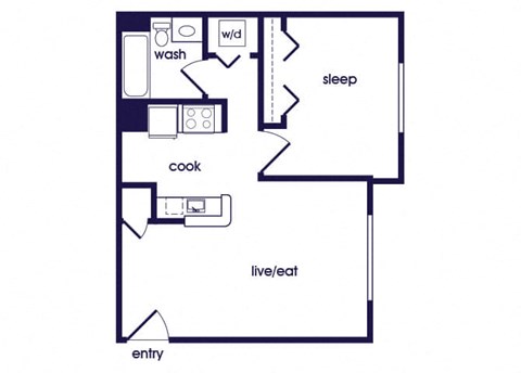 Floor plan for 1 bed, 1 bath, 650 sqft